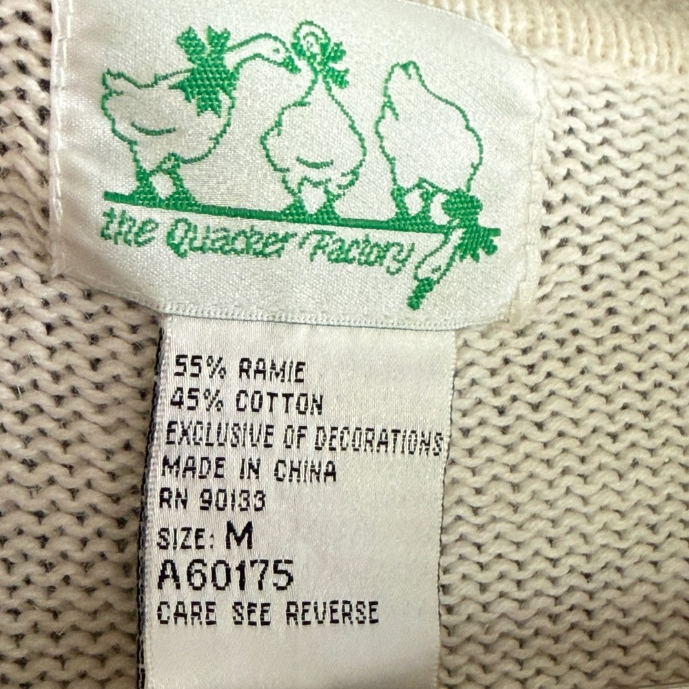 The Quacker Factory Cardigan Sweater M White Garden Floral Whimsical Embroidered - Picture 2 of 7